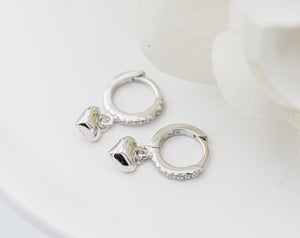 Sterling Silver Huggie Hoop Earrings with Heart for Kids 10mm