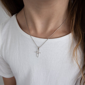 Sterling Silver Cross Necklace with Diamond for Girls