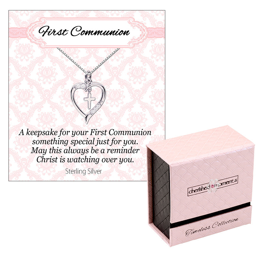 Timeless First Communion Cross Heart Necklace Gift for Girls