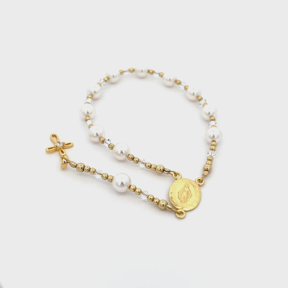 
                
                    Load and play video in Gallery viewer, 14K Gold-Plated White Baby Rosary Baptism Gift
                
            